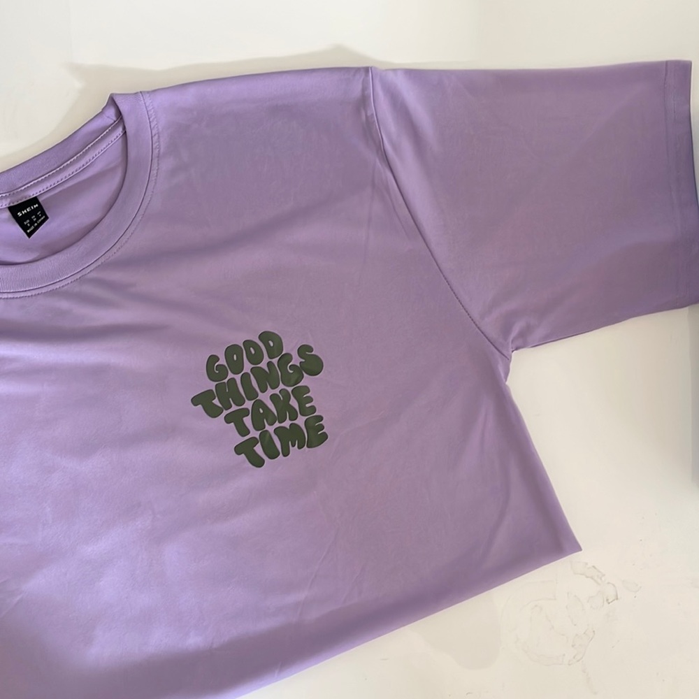 Oversized comfy shirt with a positive message.